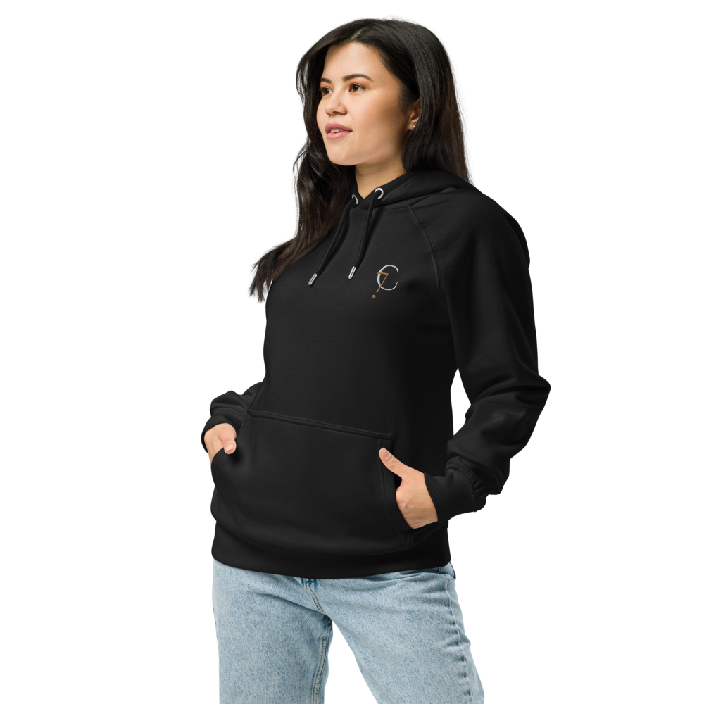 Premium Black Unisex eco raglan hoodie from Comfy72