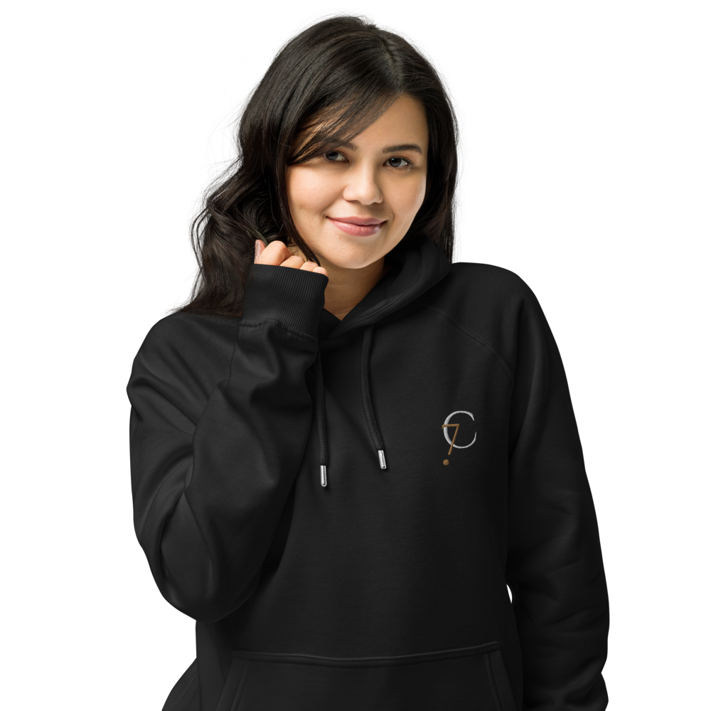 Premium Black Unisex eco raglan hoodie from Comfy72