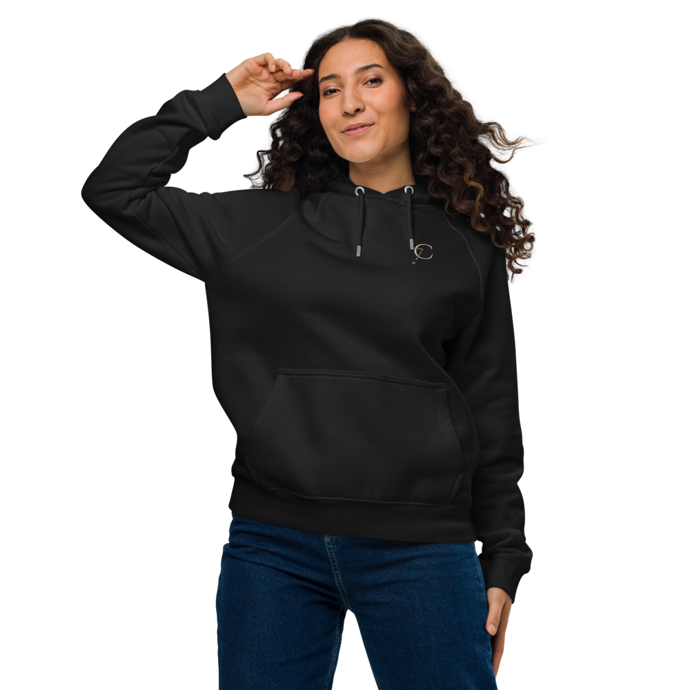 Premium Black Unisex eco raglan hoodie from Comfy72