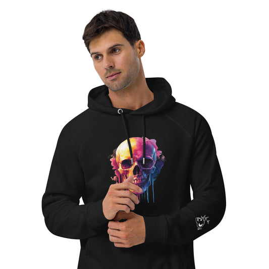 Unisex Eco Raglan Hoodie by Comfy72 – Skull-Themed, Sustainable Comfort with a Super-Soft Brushed Lining