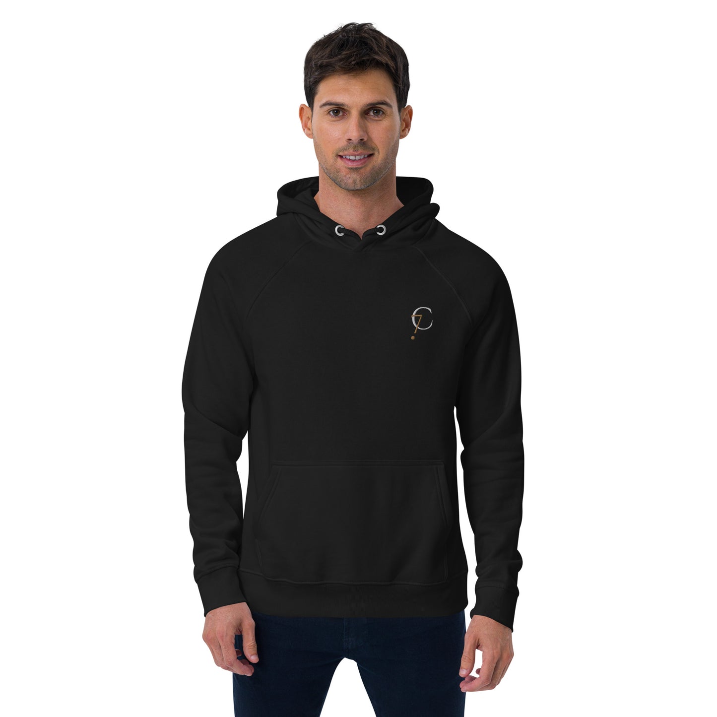 Premium Black Unisex eco raglan hoodie from Comfy72