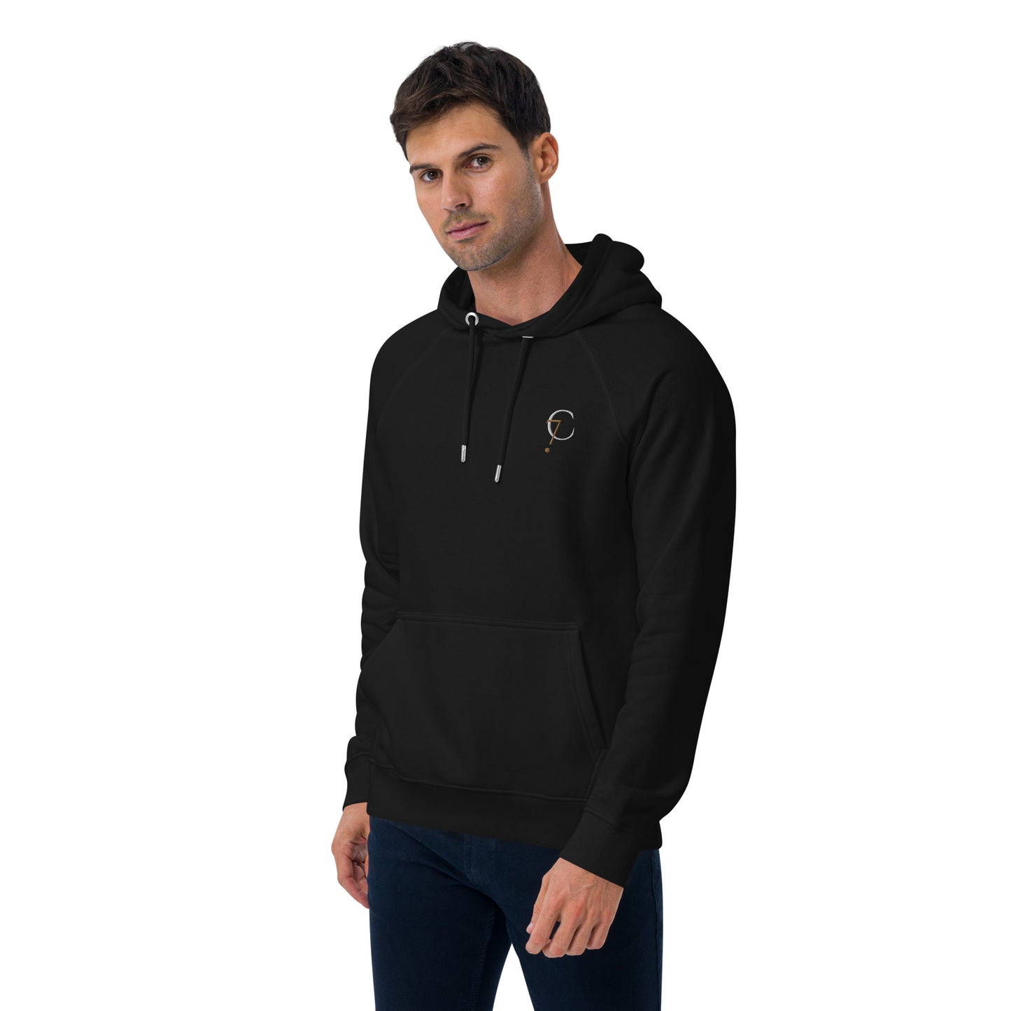 Premium Black Unisex eco raglan hoodie from Comfy72