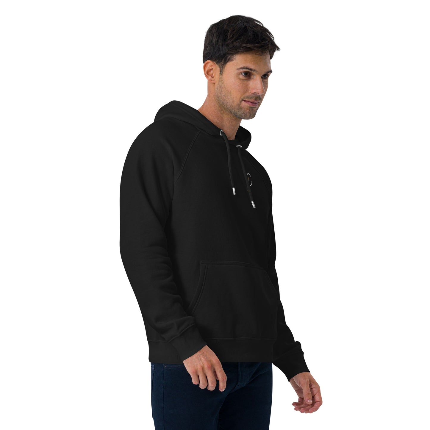 Premium Black Unisex eco raglan hoodie from Comfy72