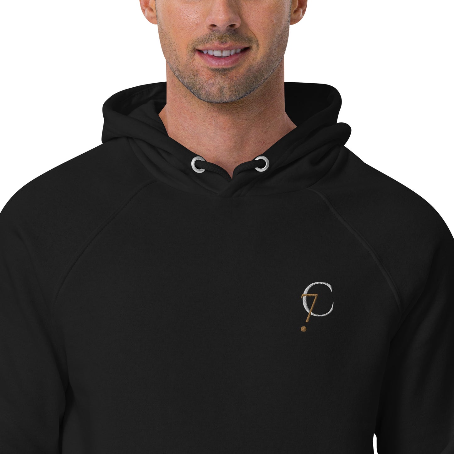 Premium Black Unisex eco raglan hoodie from Comfy72