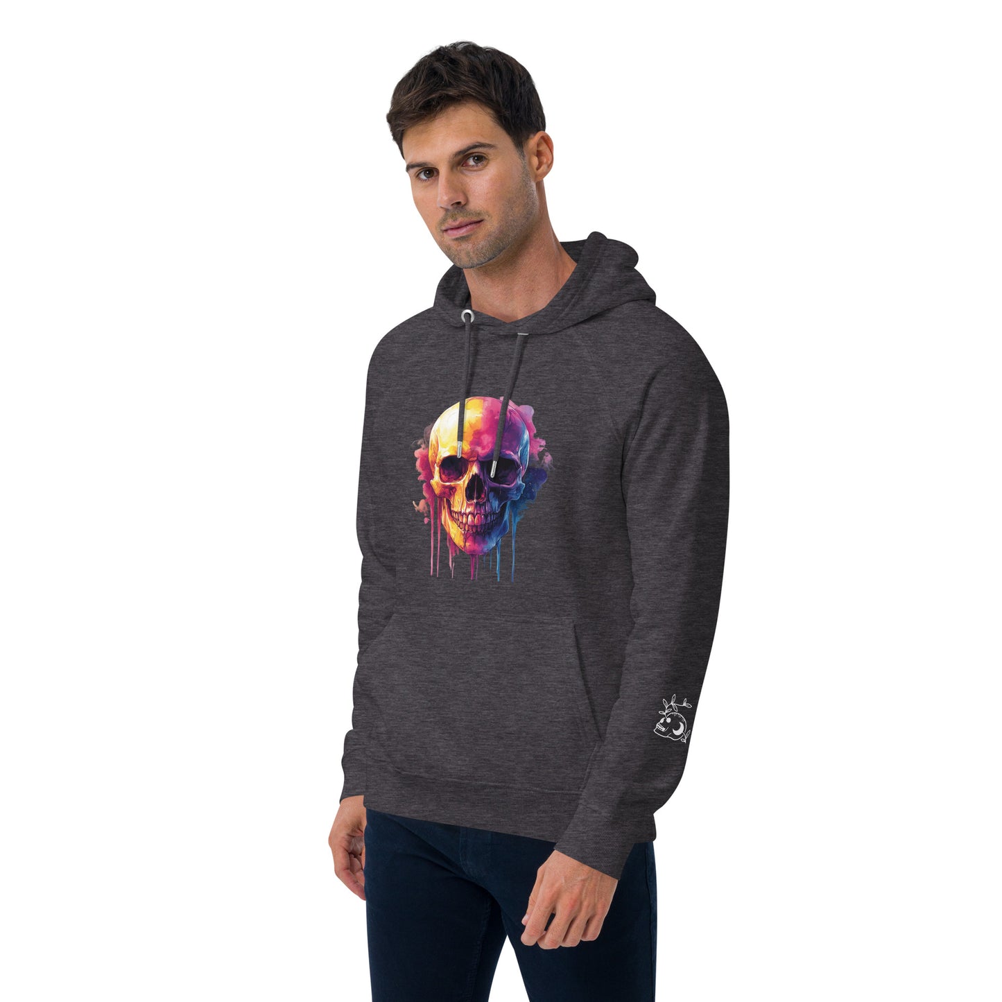 Unisex Eco Raglan Hoodie by Comfy72 – Skull-Themed, Sustainable Comfort with a Super-Soft Brushed Lining