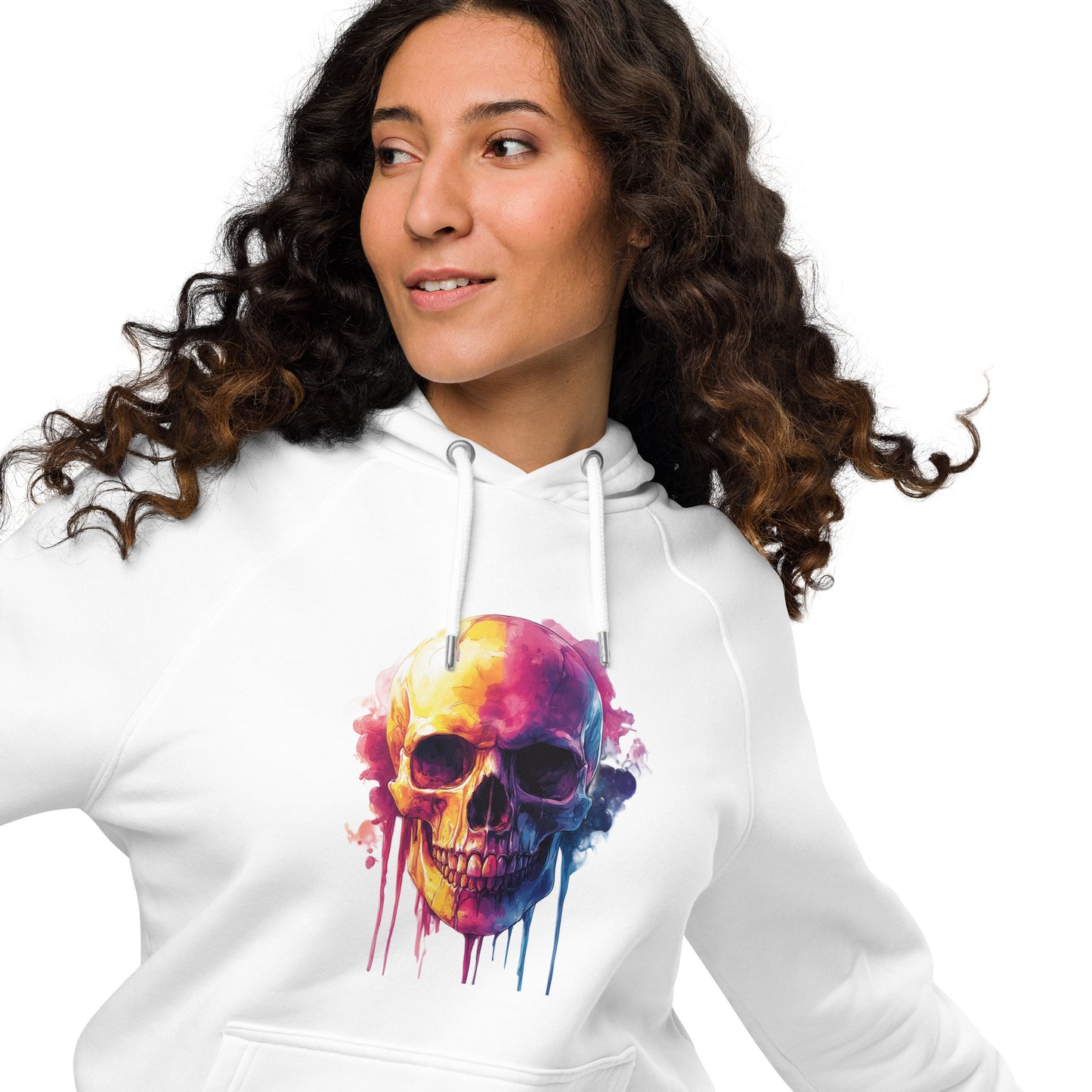 Unisex Eco Raglan Hoodie by Comfy72 – Skull-Themed, Sustainable Comfort with a Super-Soft Brushed Lining